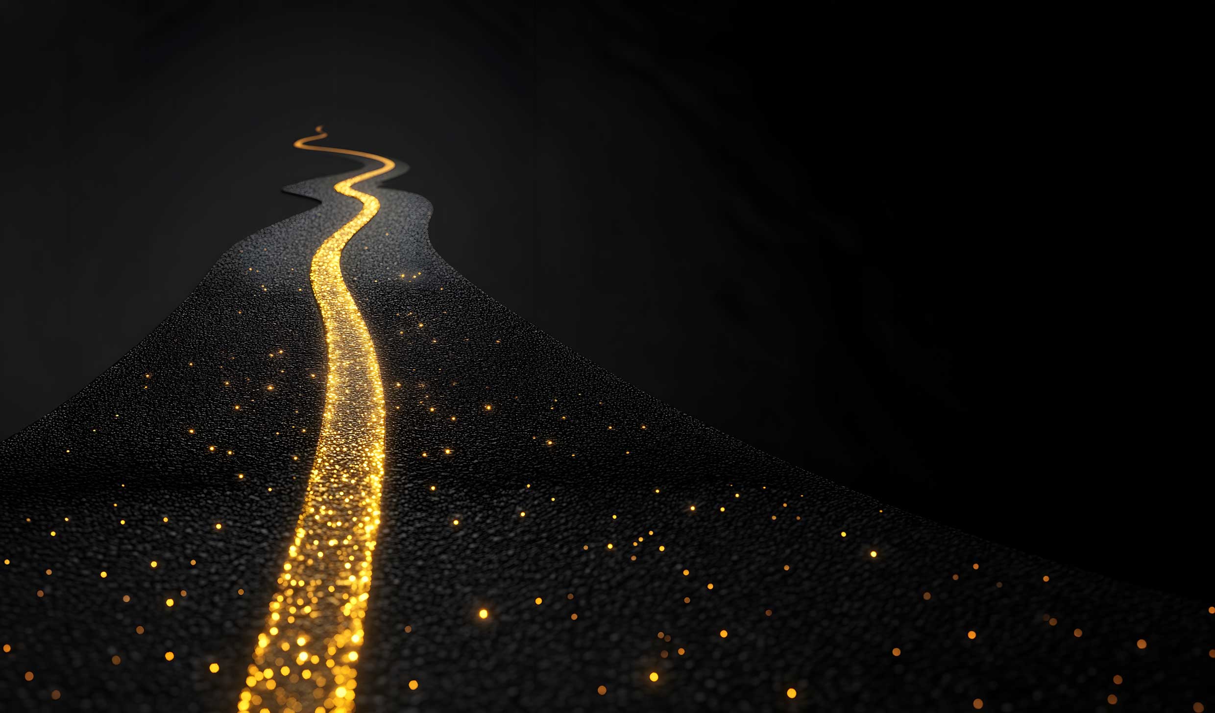 A glowing golden path of light winding forward through the dark